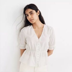 NWOT Madewell V-Neck Peplum Popover Top in Clipdot, Size M